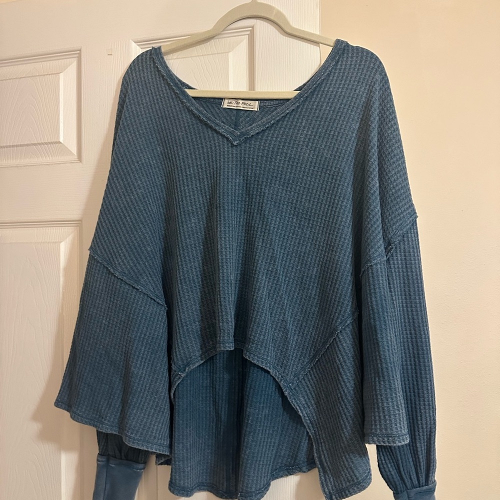 We The Free Blue Waffle Knit Sweater